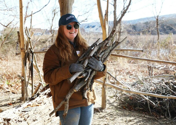 Staff homesite sticks clean up day