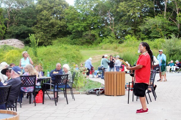 Summer music series the groovalottos center pavilion guitar player